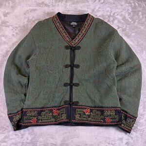 Icelandic Design Women’s Large Green Nordic Wool Cardigan Sweater Toggle Front
